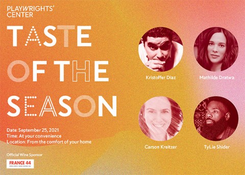 The artwork for Taste of the Season featuring headshots of Kristoffer Diaz, Mathilde Dratwa, Carson Kreitzer, and TyLie Shider