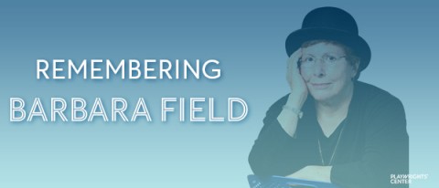 A light blue box with the words REMEMBERING BARBARA FIELD on it. An image of Barbara is to the left of the text. She is sitting in a chair, wearing a black shirt and hat. Her right hand rests on her face. Her left hand rests on the chair.